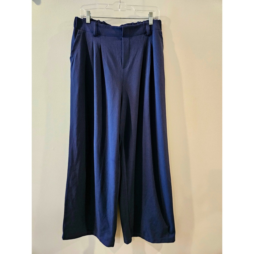 Halara Navy Blue Wide Leg Trousers High Waisted Pleated Dress Pants Womens L